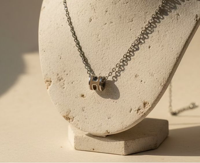 176- Upcycled Taupe Pendant Necklace