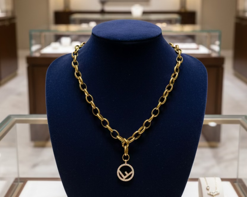 178- Upcycled Gold Round Pendant Necklace