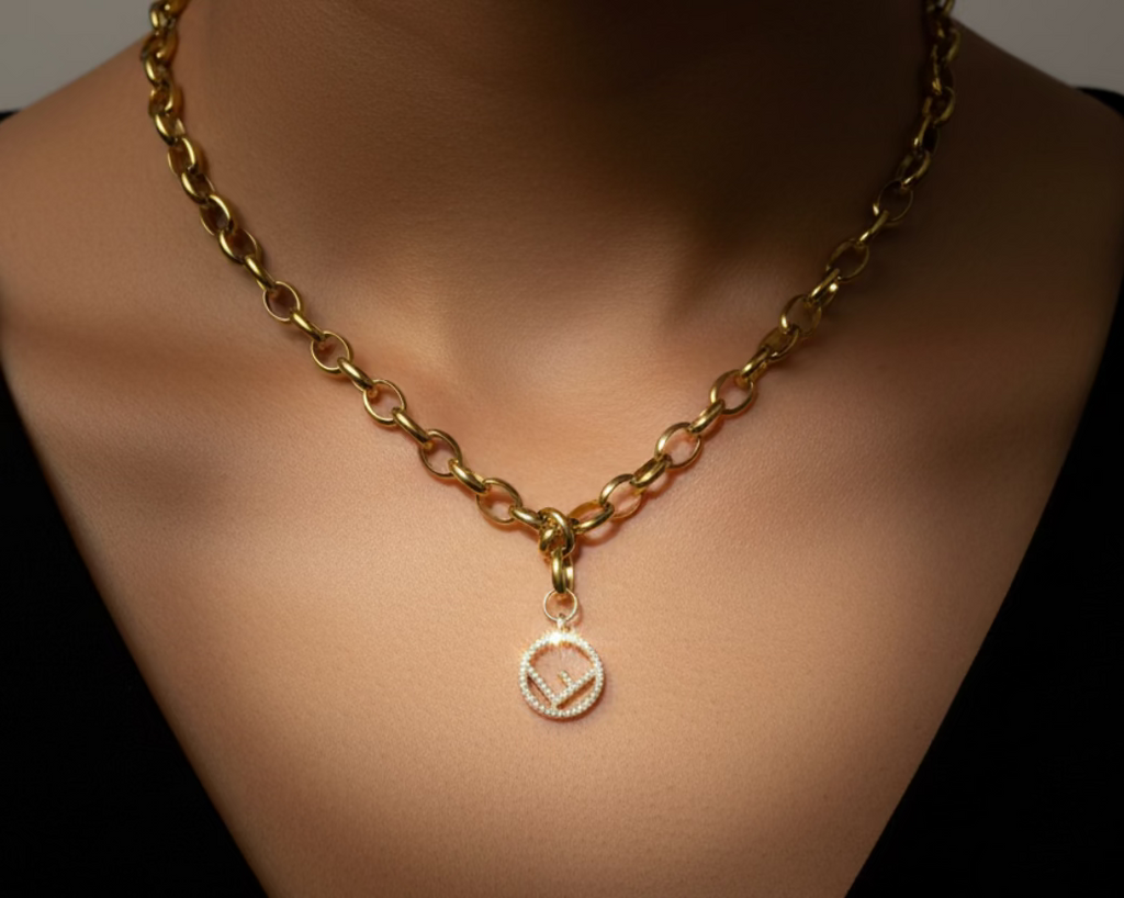 178- Upcycled Gold Round Pendant Necklace