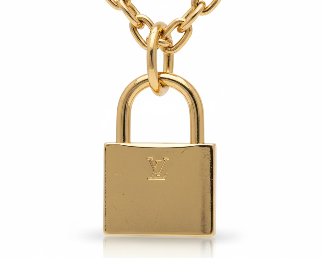 185- Upcycled Lock with a Green and Pink charm Necklace
