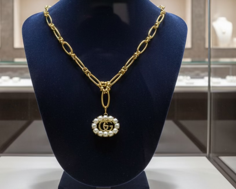 191- Upcycled Gold and Pearl Pendant Necklace