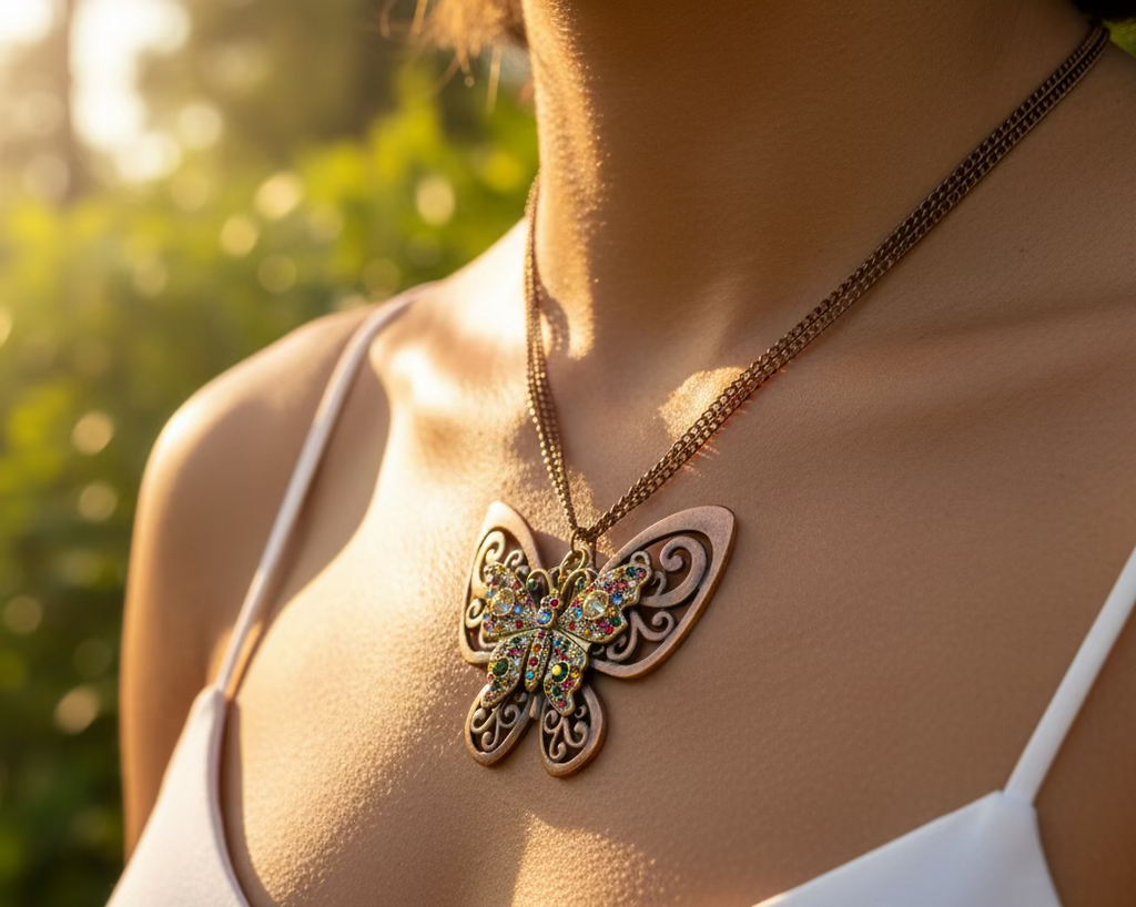 195- Upcycled Butterfly Necklace