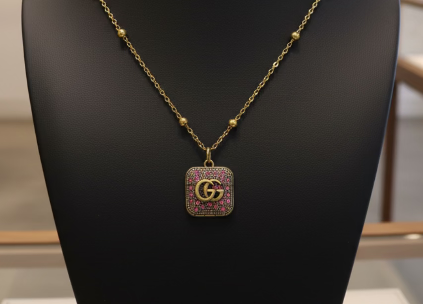 199- Upcycled Fuchsia Square Pendant Necklace