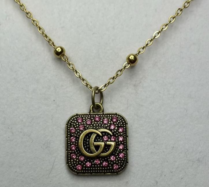 199- Upcycled Fuchsia Square Pendant Necklace