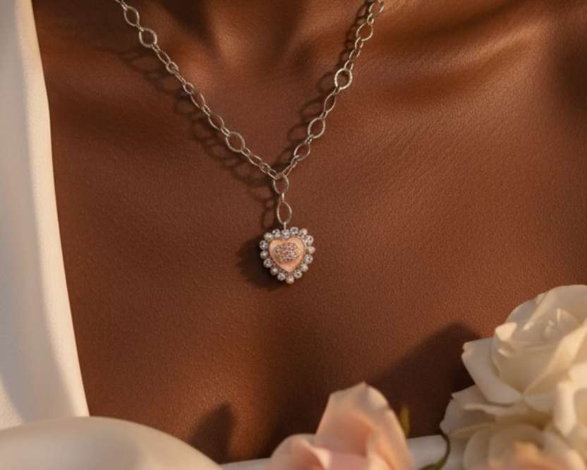 224- Upcycled Pink Heart Pendant Necklace