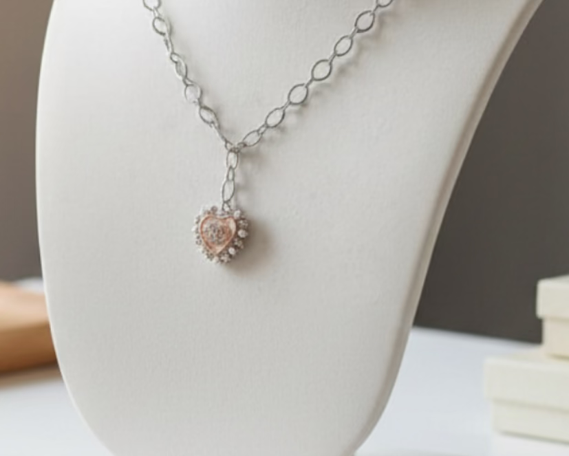 224- Upcycled Pink Heart Pendant Necklace