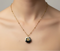 225- Upcycle Black and White Flower Pendant Necklace