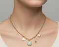 232- Upcycled Blue Pendant and multi Charm Necklace