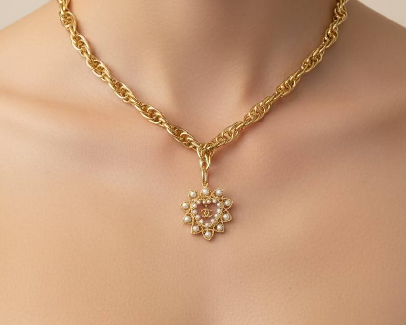 238-  Pearl Heart Pendant Necklace