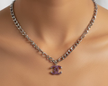 242- Upcycled Fuchsia Rhinestone Pendant Necklace