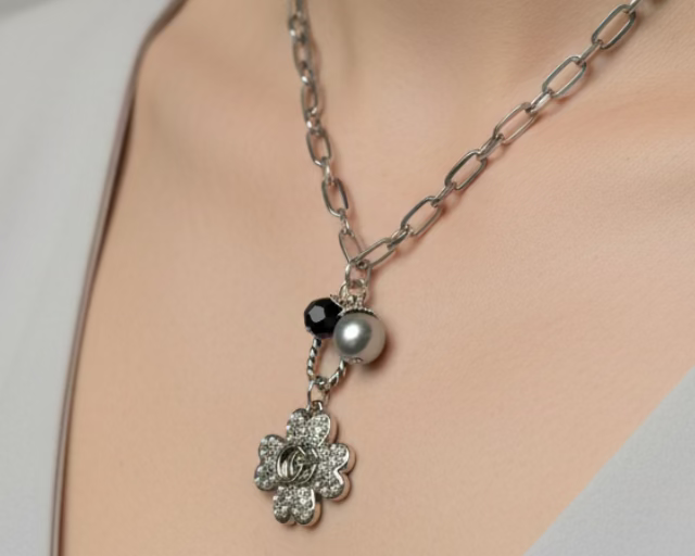 245- Upcycled Silver Clover Pendant Necklace