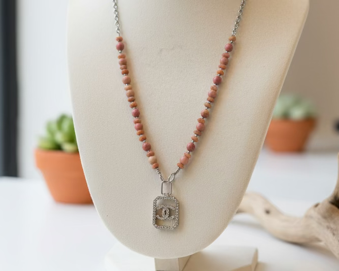 249- Upcycled Silver and Clear Rhinestone Pendant Necklace