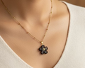 250- Upcycled Black Flower Pendant Necklace