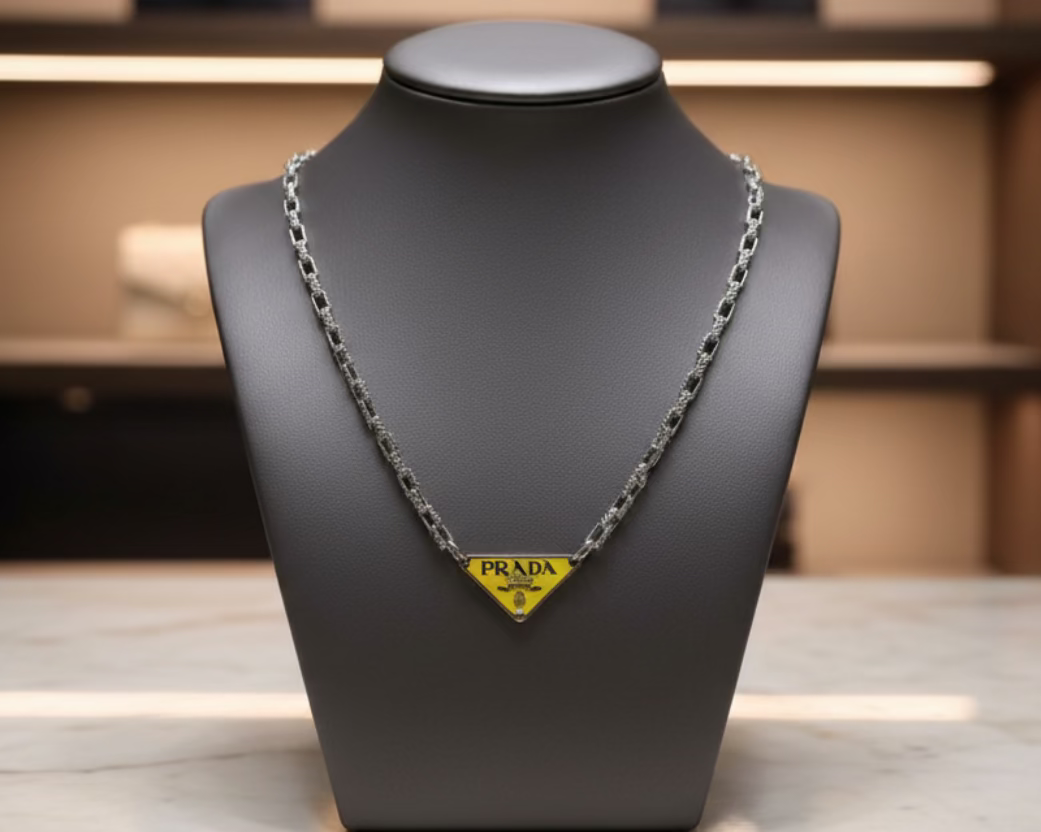 103- Upcycled Yellow Triangle Pendant Necklace